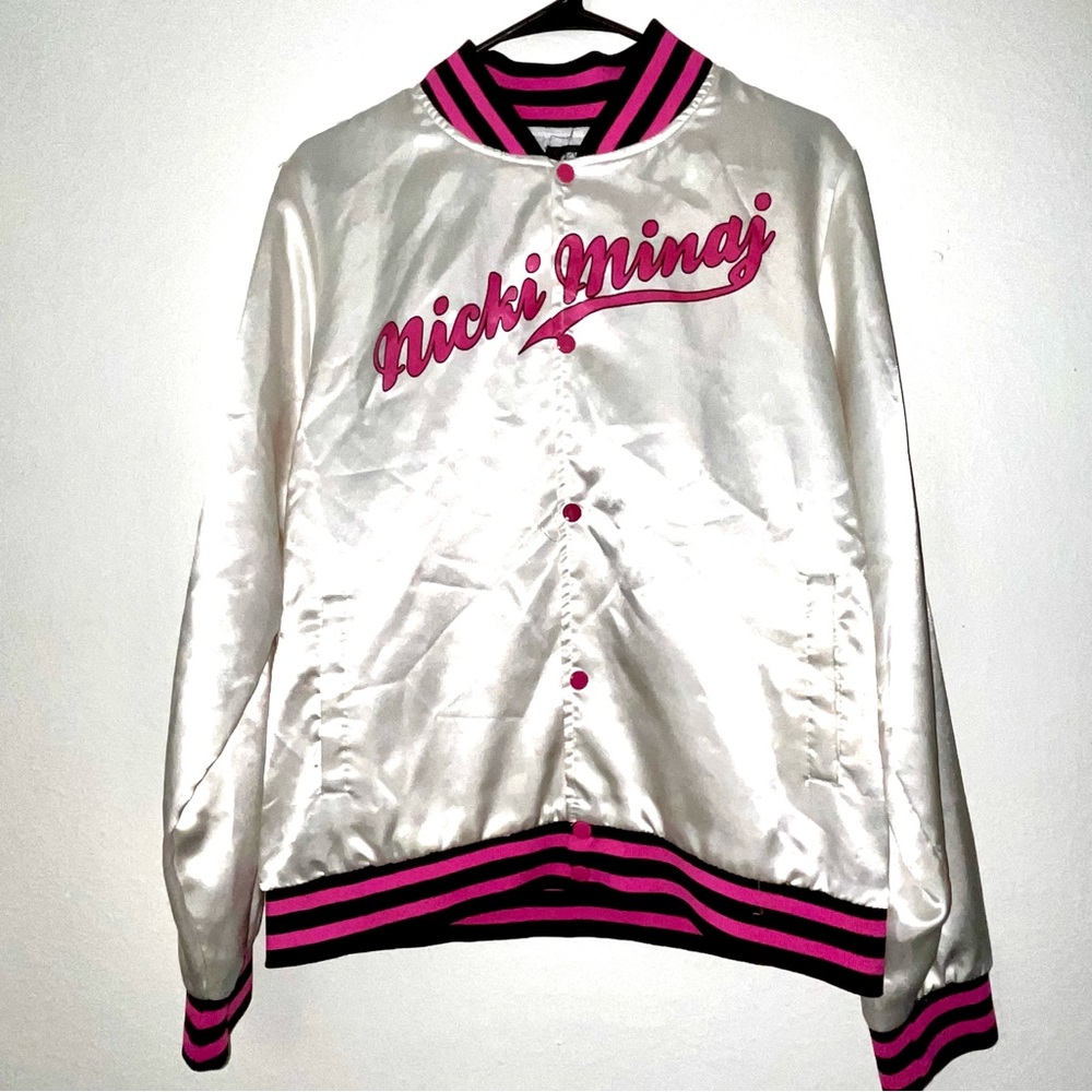 Nicki Minaj Satin Spell Out Diamond Bat Bomer Jacket (XL)